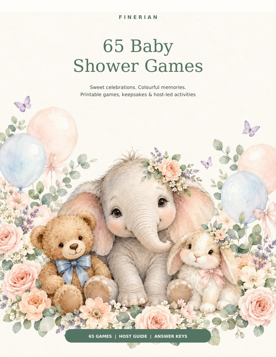 Finerian 65 Baby Shower Games cover