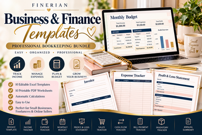 Finerian Professional Bookkeeping Bundle – 10 Excel & Printable PDF Te ...